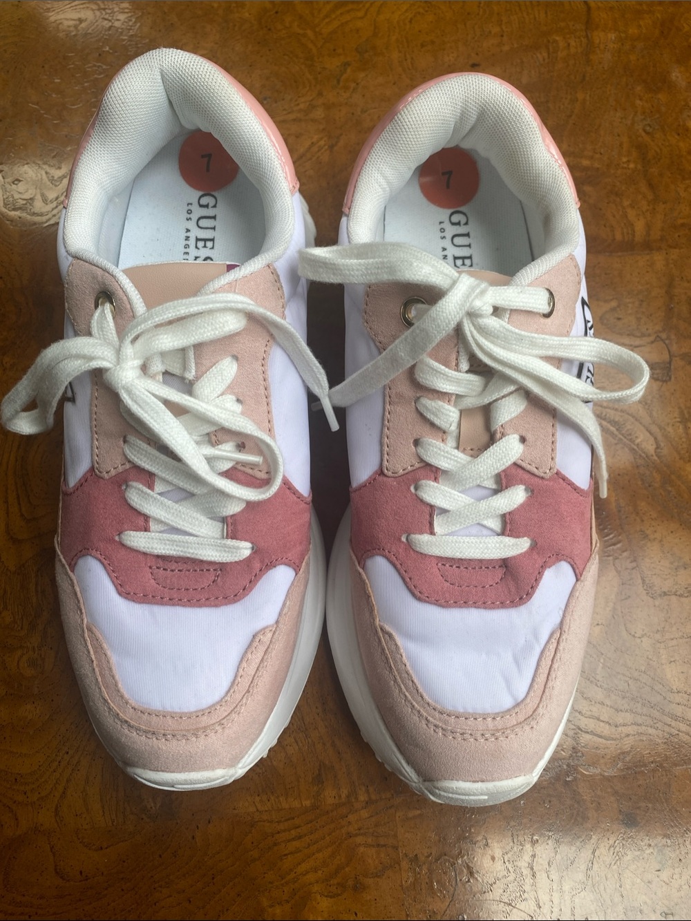 GUESS Pink and Blush Mixed-Material Lace-Up Sneakers